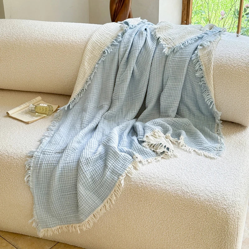 1pc The all-cotton tassel multi-functional blanket is thickened, warm and comfortable, suitable for bedrooms, sofas and offices